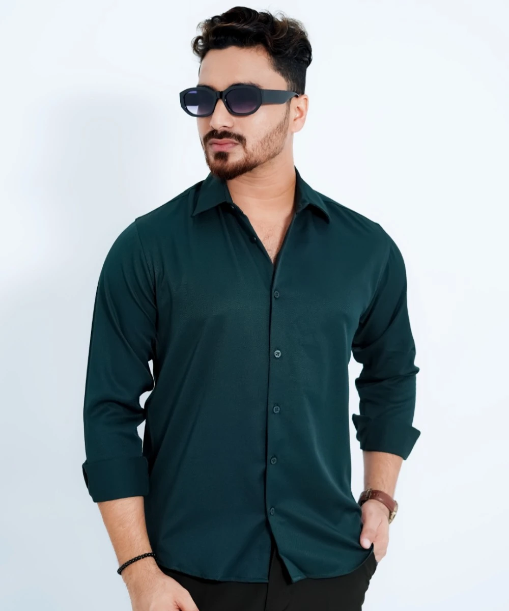 Men's Premium China Cherry Shirt In Dark-Seagreen