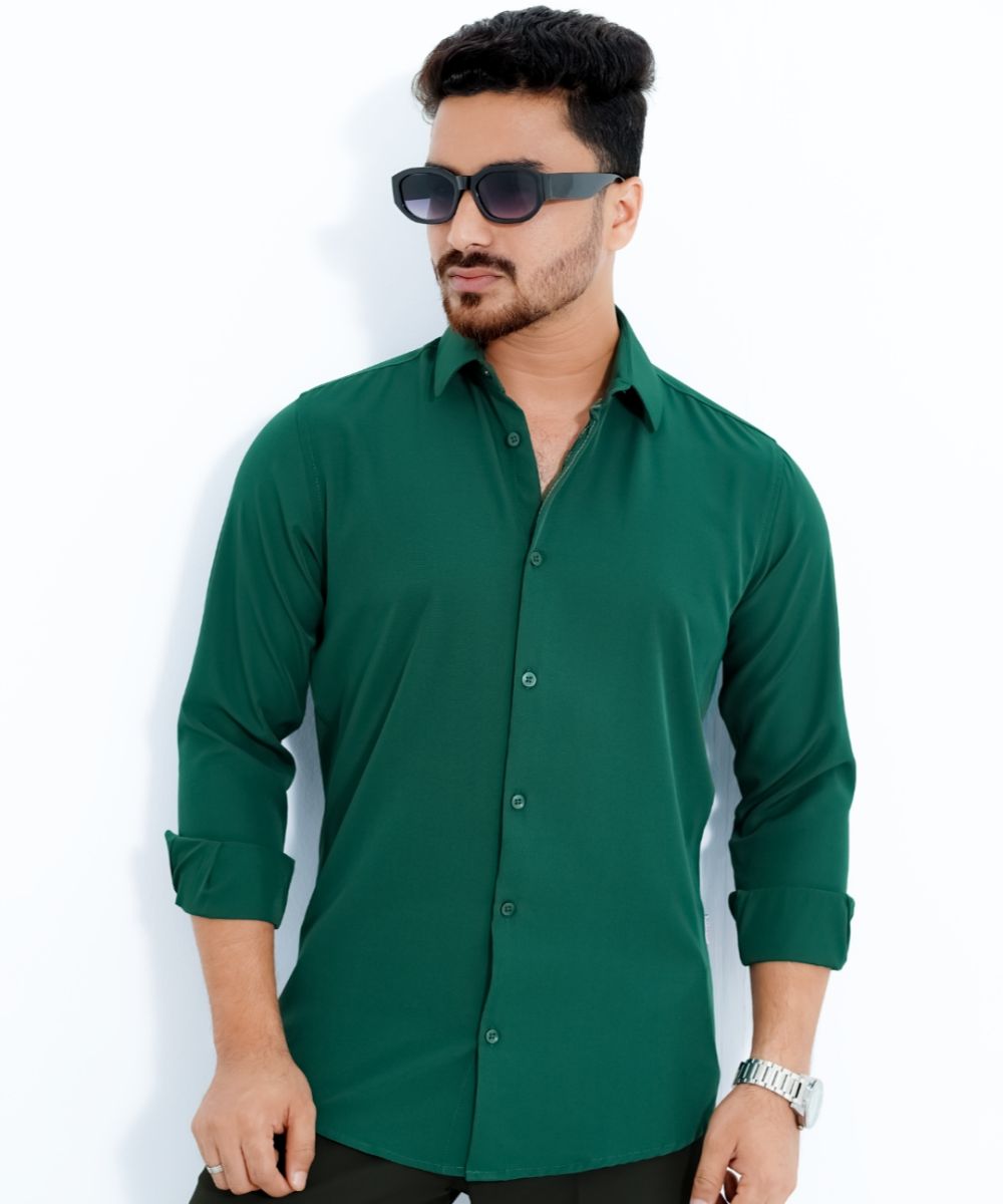 Sea Green China Micro Stretchable Solid Shirt For Men's