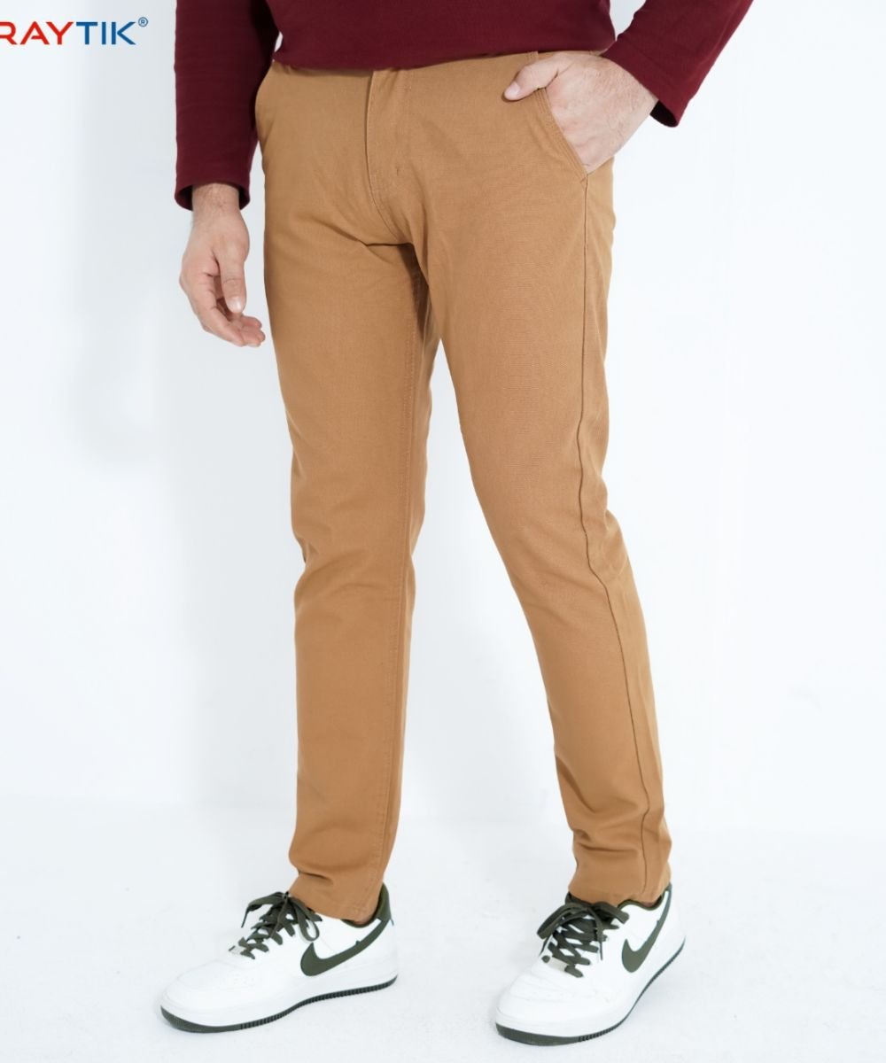 Mustard American Eagle Muster Copy Standard Non Stretchable Gabardine Pant For Men's