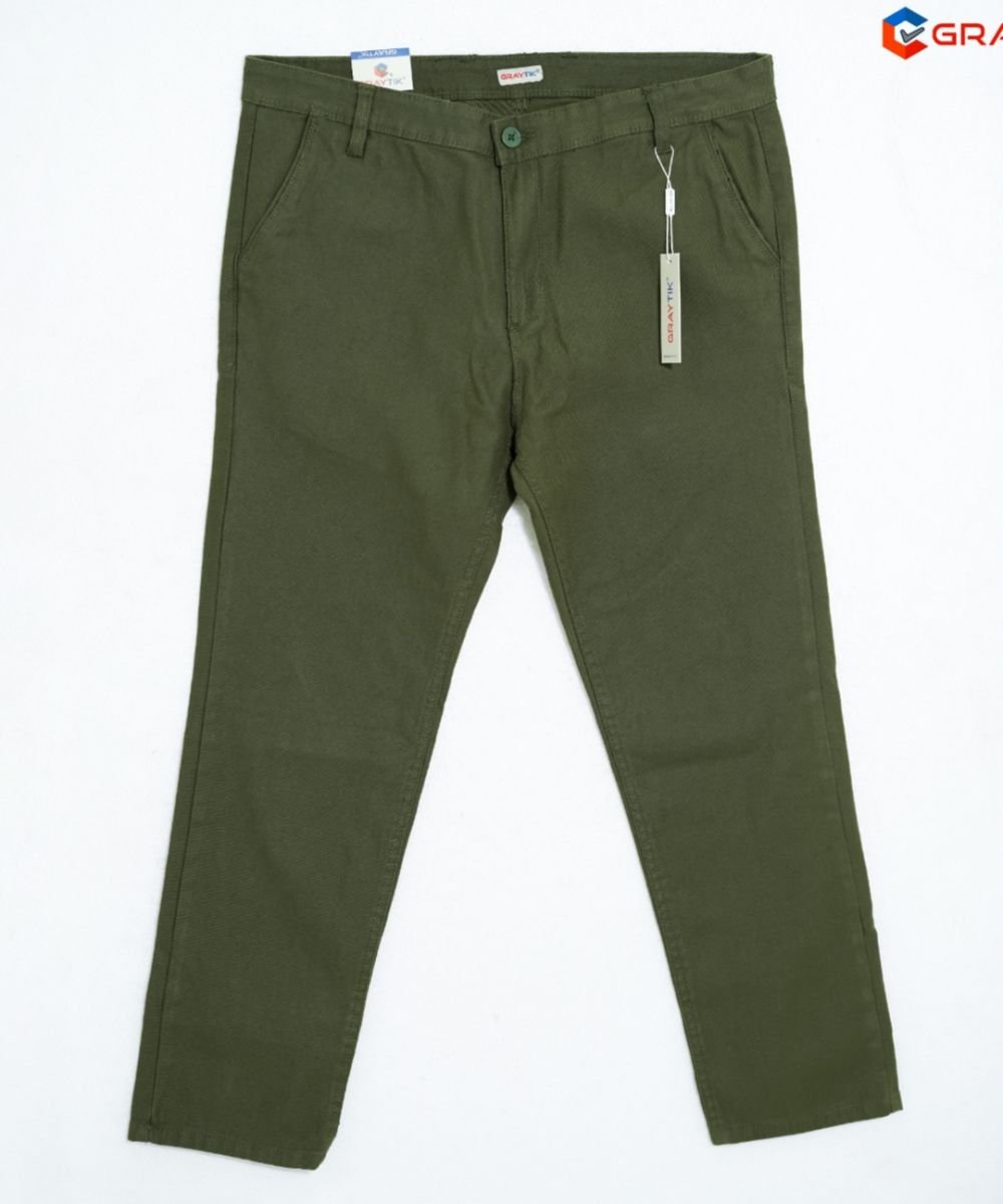 Standard Stretchable Olive Gabardine Pant For Men's