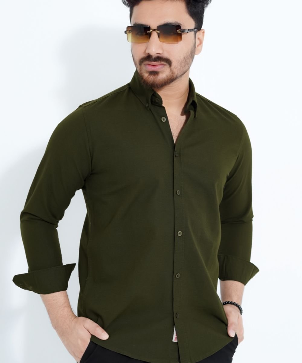 Signature Dark Olive Oxford Shirt For Men's
