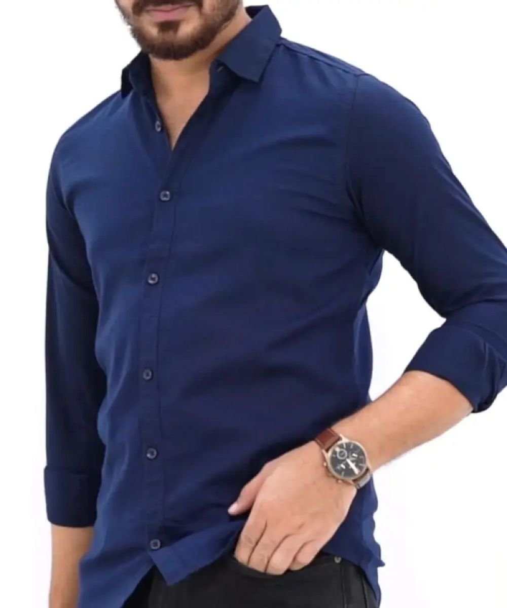 Oxford Cotton Navy Full Sleeve Shirt For Men's