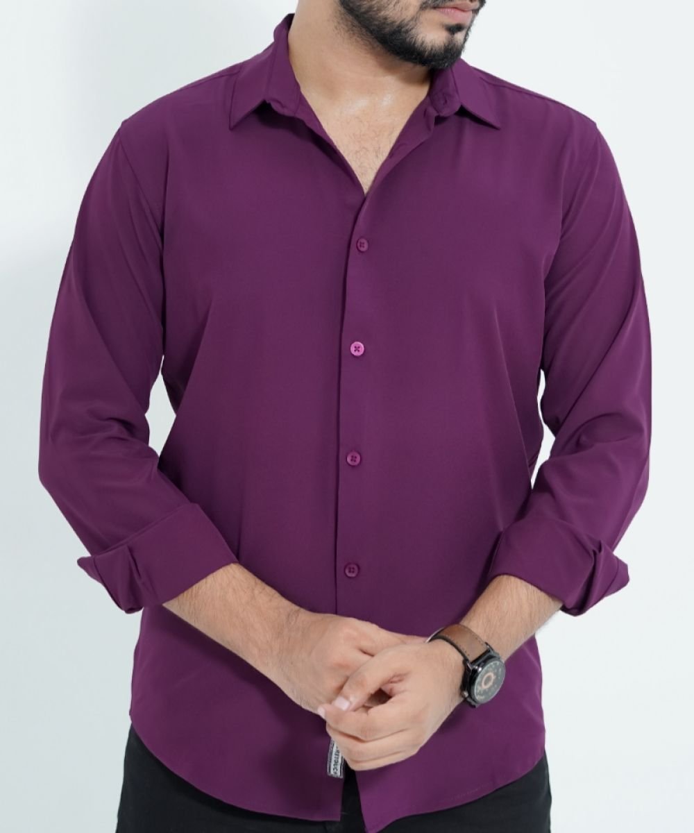 Purple China Micro Stretchable Solid Shirt For Men's
