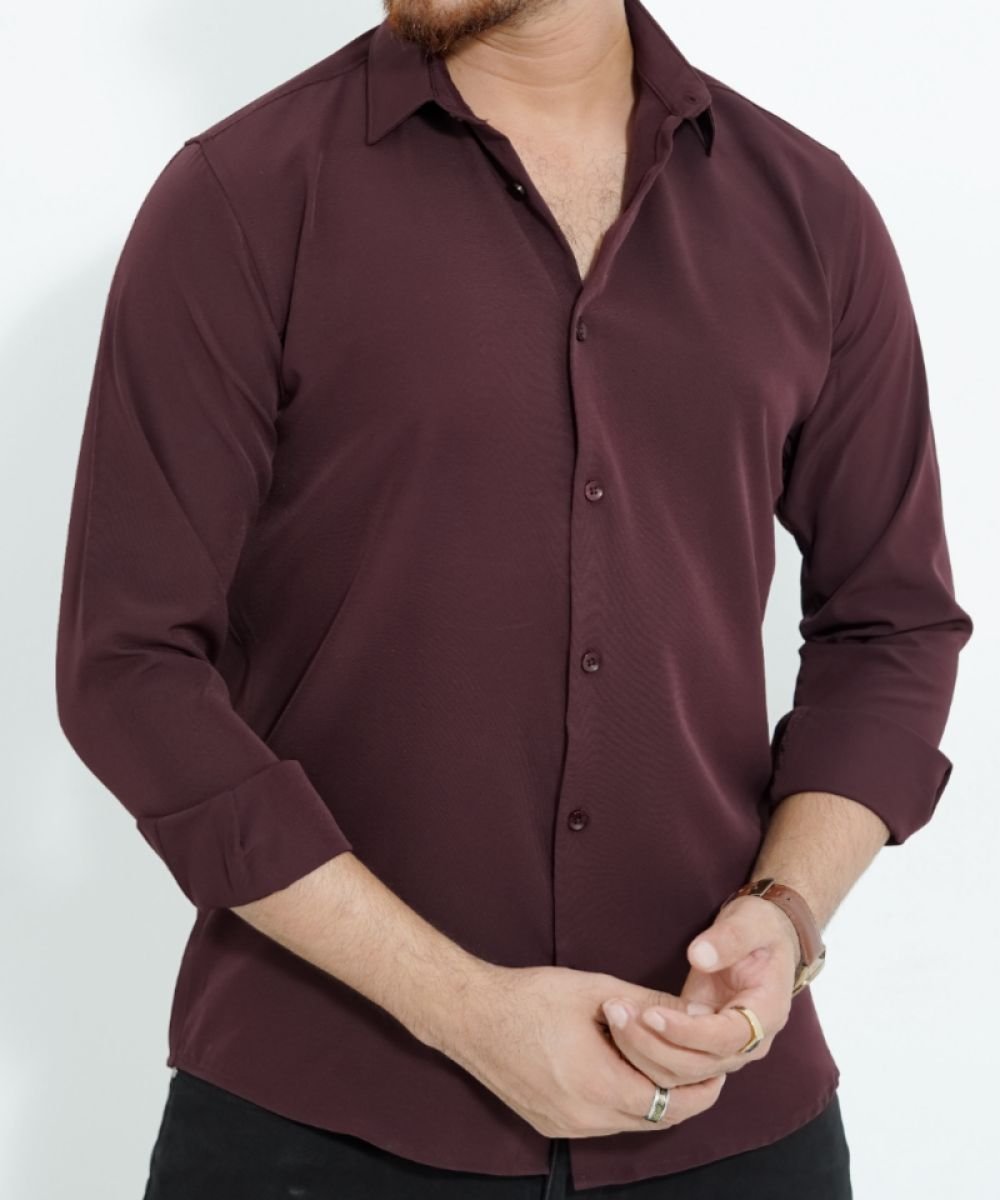 Coffee China Micro Stretchable Solid Shirt For Men's