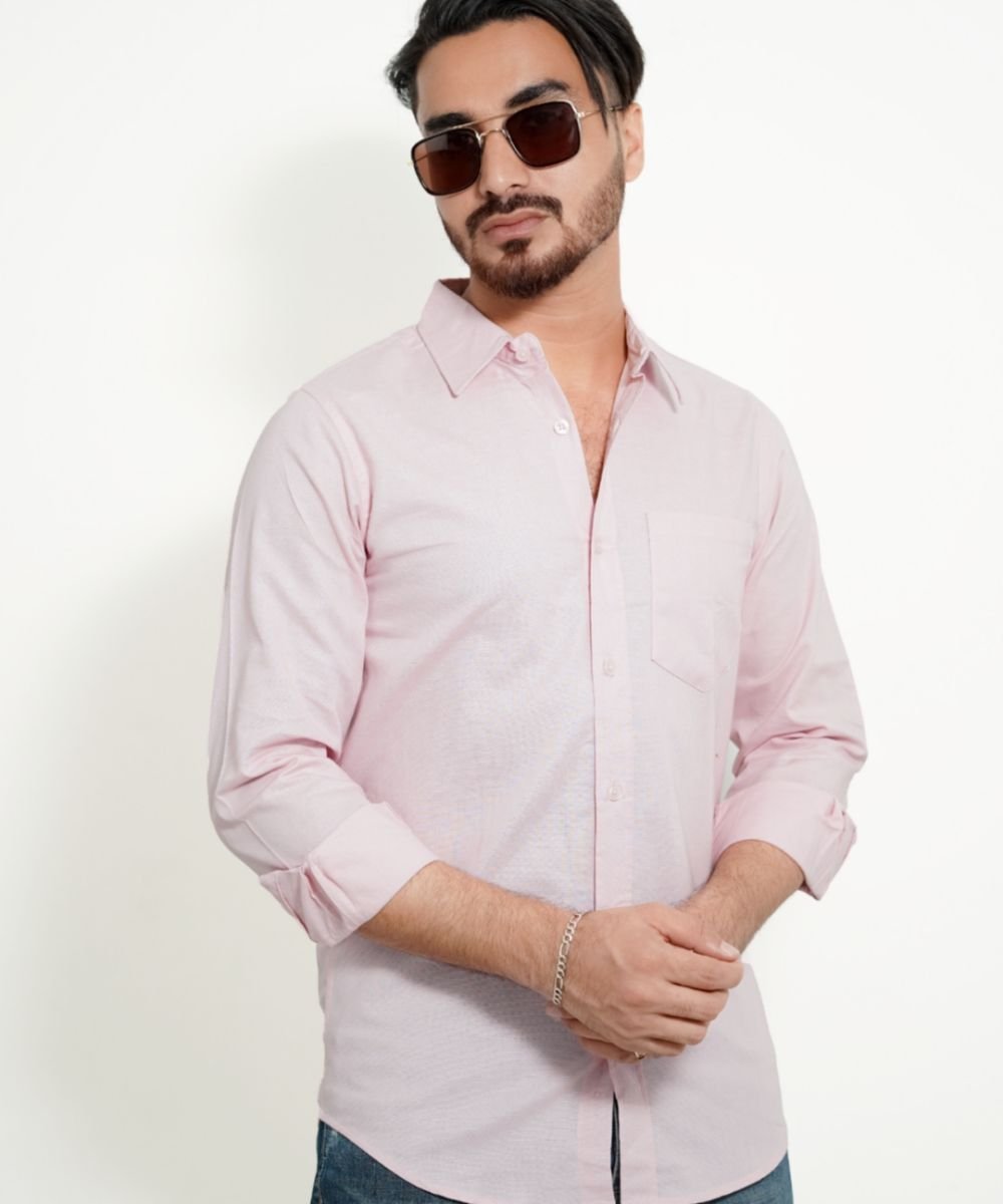 Men's Exclusive Oxford Cotton Baby Pink Color Solid Formal Shirt