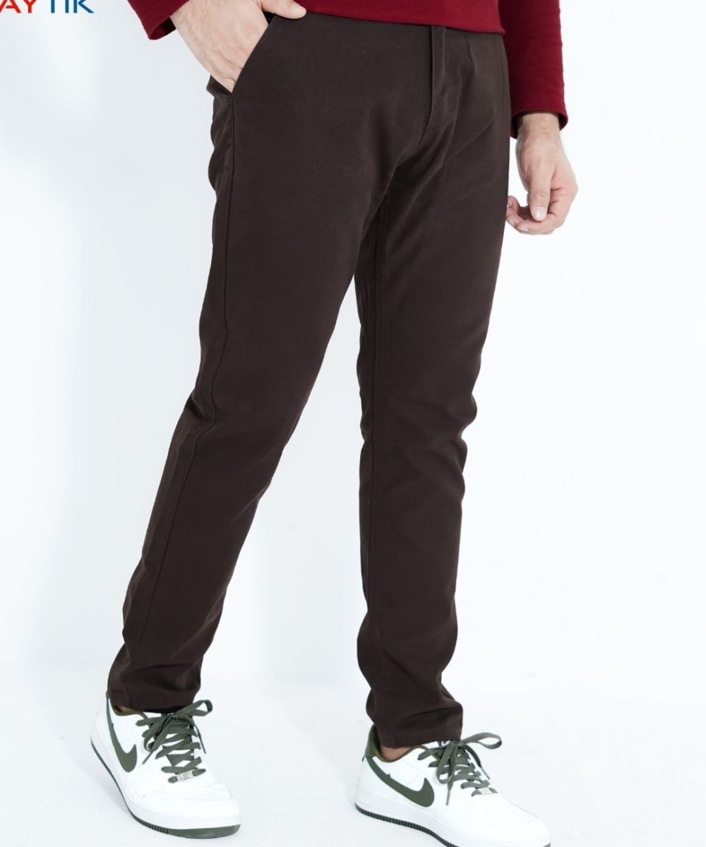 Brown American Eagle Muster Copy Standard Non Stretchable Gabardine Pant For Men's