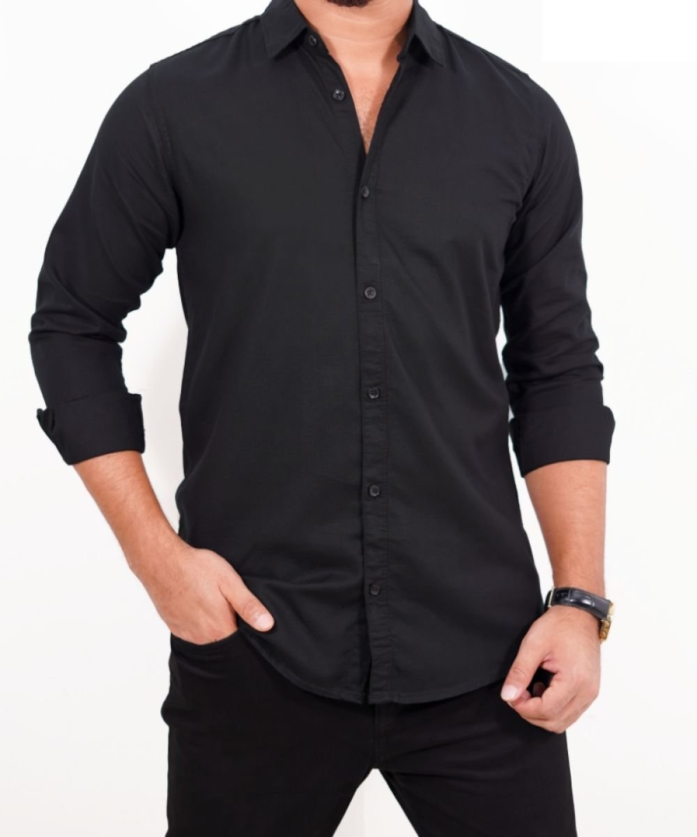 Oxford Cotton Black Full Sleeve Shirt For Men's
