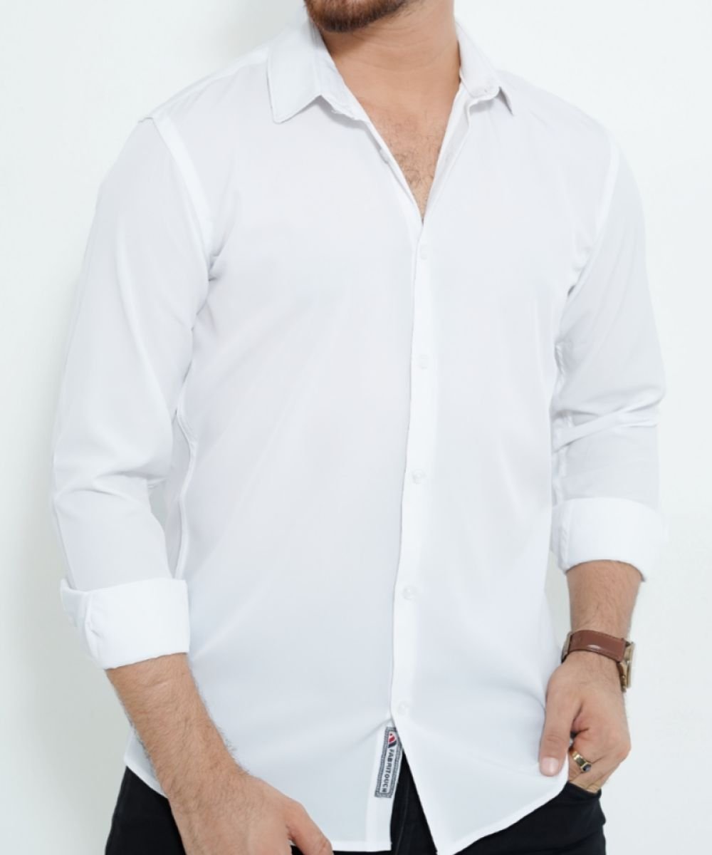 White China Micro Stretchable Solid Shirt For Men's