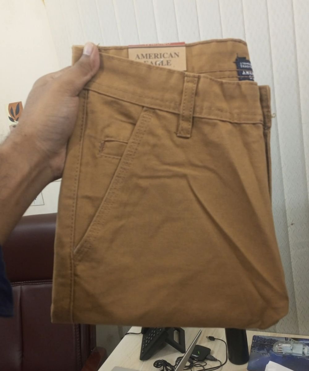 Mustard American Eagle Muster Copy Standard Non Stretchable Gabardine Pant For Men's