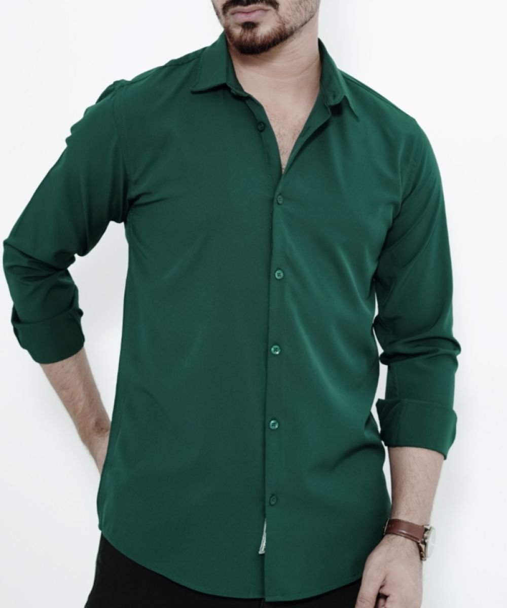 Sea Green China Micro Stretchable Solid Shirt For Men's